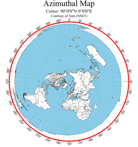 Equidistant map outside edge represents the south pole, invalidating the flat earth theory