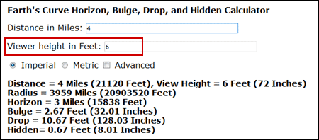 Curved Earth Pythagorean theorem Formula viewer height