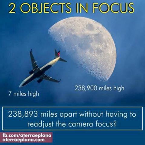 camera focus on plane and moon supposedly prove flat earth