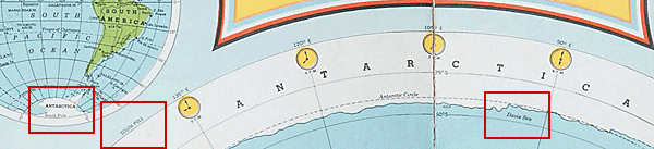 Hammond's map declares that the ice ring is the continent of Antarctica