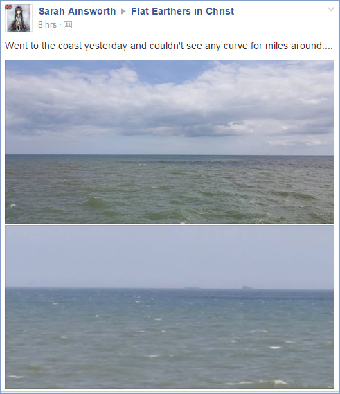 Sarah Ainsworth‎ posted this image in the Flat Earthers in Christ Facebook group, that the earth is flat because the water is flat