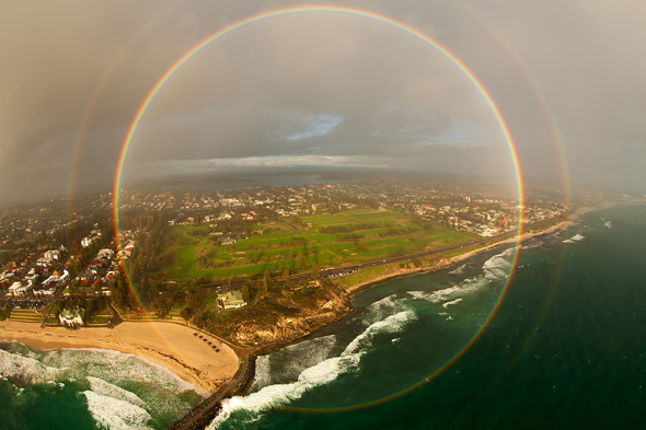 Here is a rainbow taken from an airplane which shows the full circle.