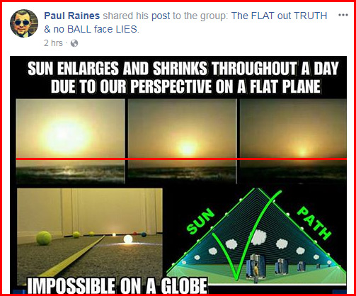 Flat earther Paul Raines Facebook post on sun shrinking in size