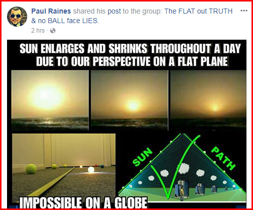 Flat earther Paul Raines Facebook post on sun shrinking in size