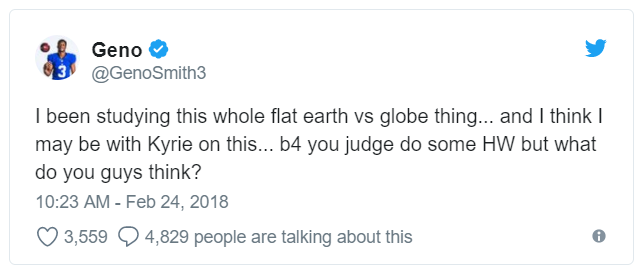 Here is Geno Smith's Twitter post that started the conversation about the flat eart