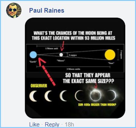 Flat earther aul Raines shared this meme on the Facebook group: The FLAT out TRUTH & no BALL face LIES.