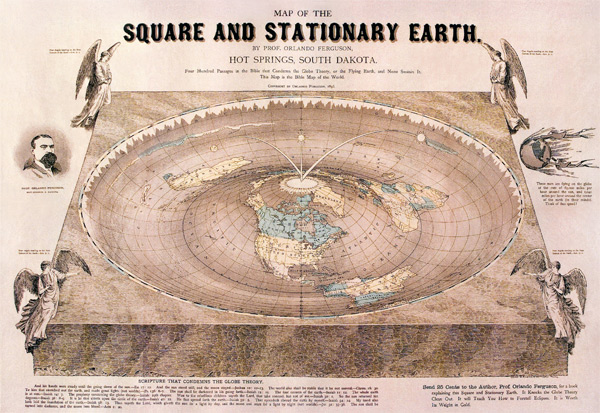 Most flat earthers use supposed flat earth maps (which are really, north-polar azimuthal equidistant projection maps of the globe earth), which have the four corners on the outside of the dome.