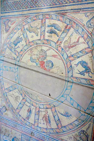 Jewish mosaic sun globe earth, 12 constellations in a circle