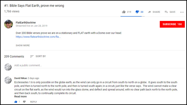Nathan Roberts of FlatEarthDoctrine has been posting a video series called ‘Bible Says Flat Earth, prove me wrong’ 