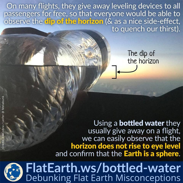 The water in a water bottle proves that the horizon does not rise up to eye level.