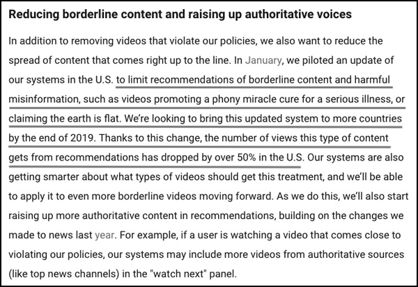 Nathan Roberts of FlatEarthDoctrine posted this notice from YouTube about limiting recommendations on flat earth videos.