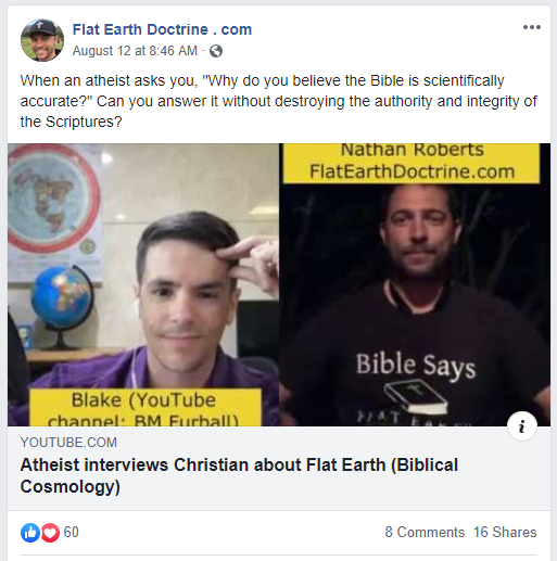 Nathan Roberts posted this video on his Flat Earth Doctrine Facebook page.