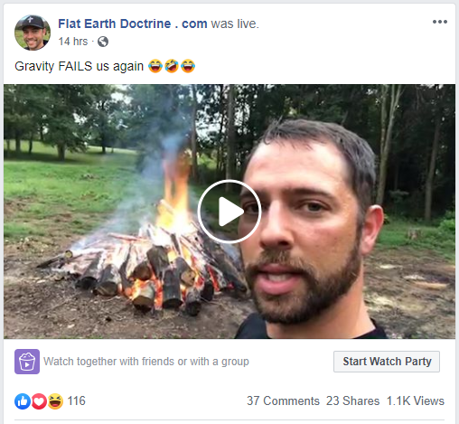 Nathan Roberts posted a video on his Flat Earth Doctrine Facebook page, about smoking rising up from the fire. He proclaims that this proves that there's no such thing as gravity, as the smoke is going up.